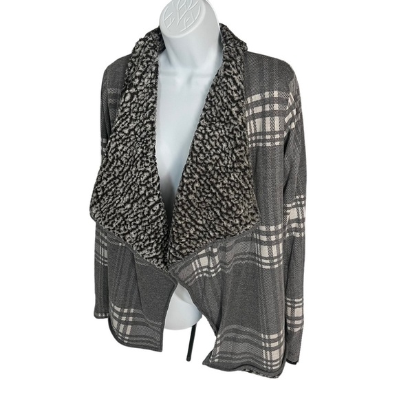 Thread & Supply Sherpa Lined Open Front Oversized Cardigan Gray White Small - Picture 6 of 11
